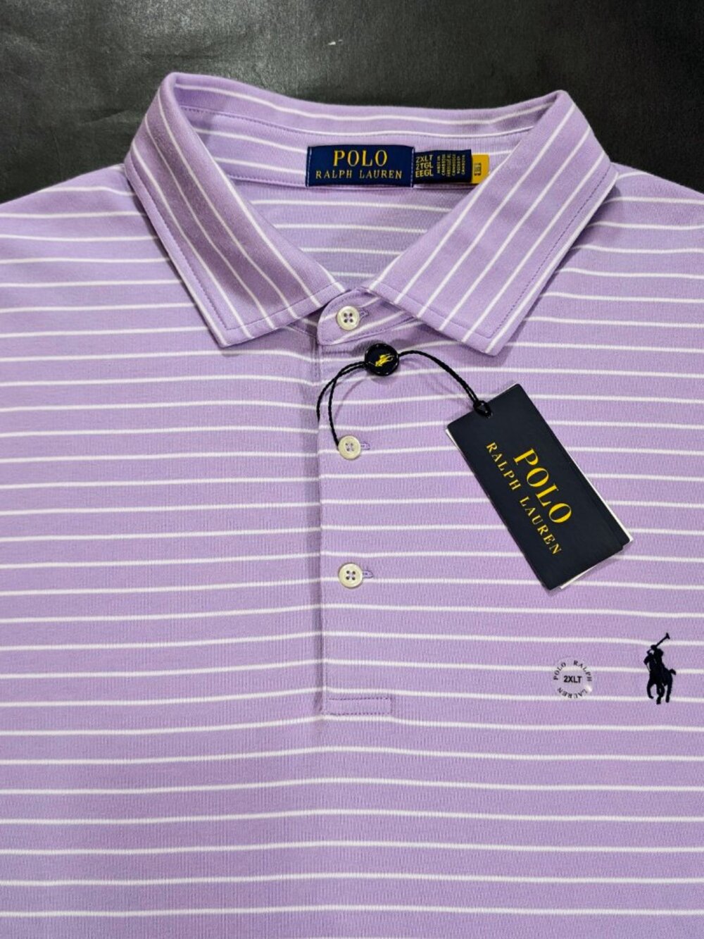 $125 Polo Ralph Lauren Men`s 2XLT 4XLT Polo Shirt Purple Striped Soft Cotton